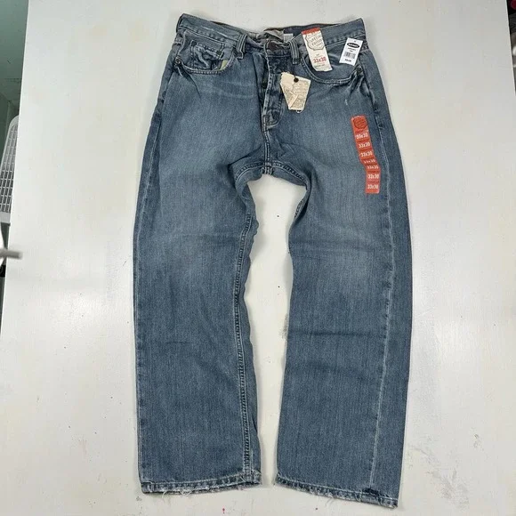 Vtg New Old Navy Baggy Jeans Mens 33x30 Light Blue Y2K Straight Wide Leg Loose - Picture 1 of 16